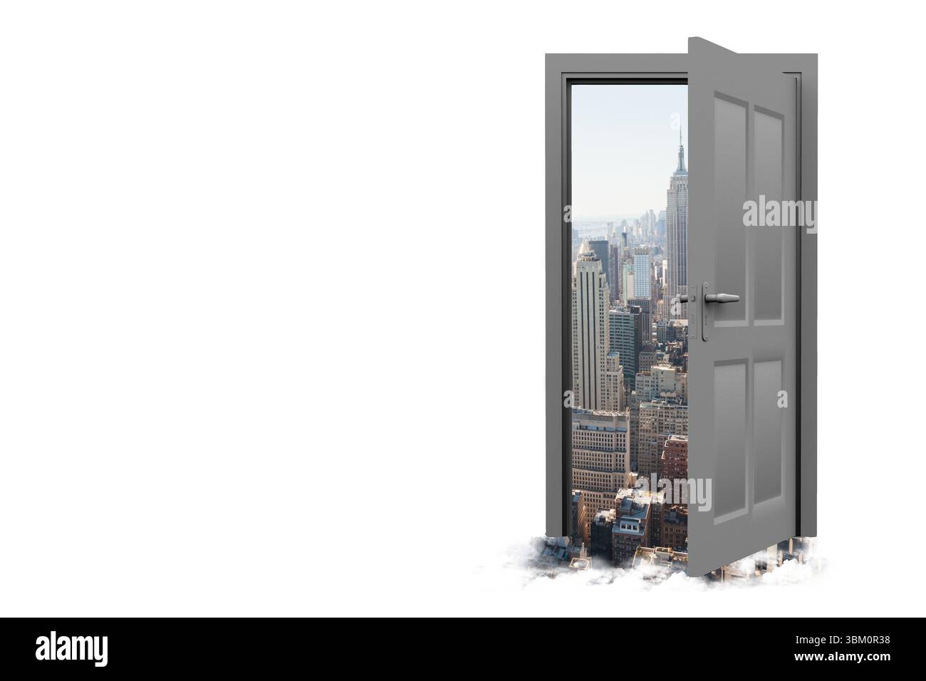 Vista della città da una porta aperta Foto Stock