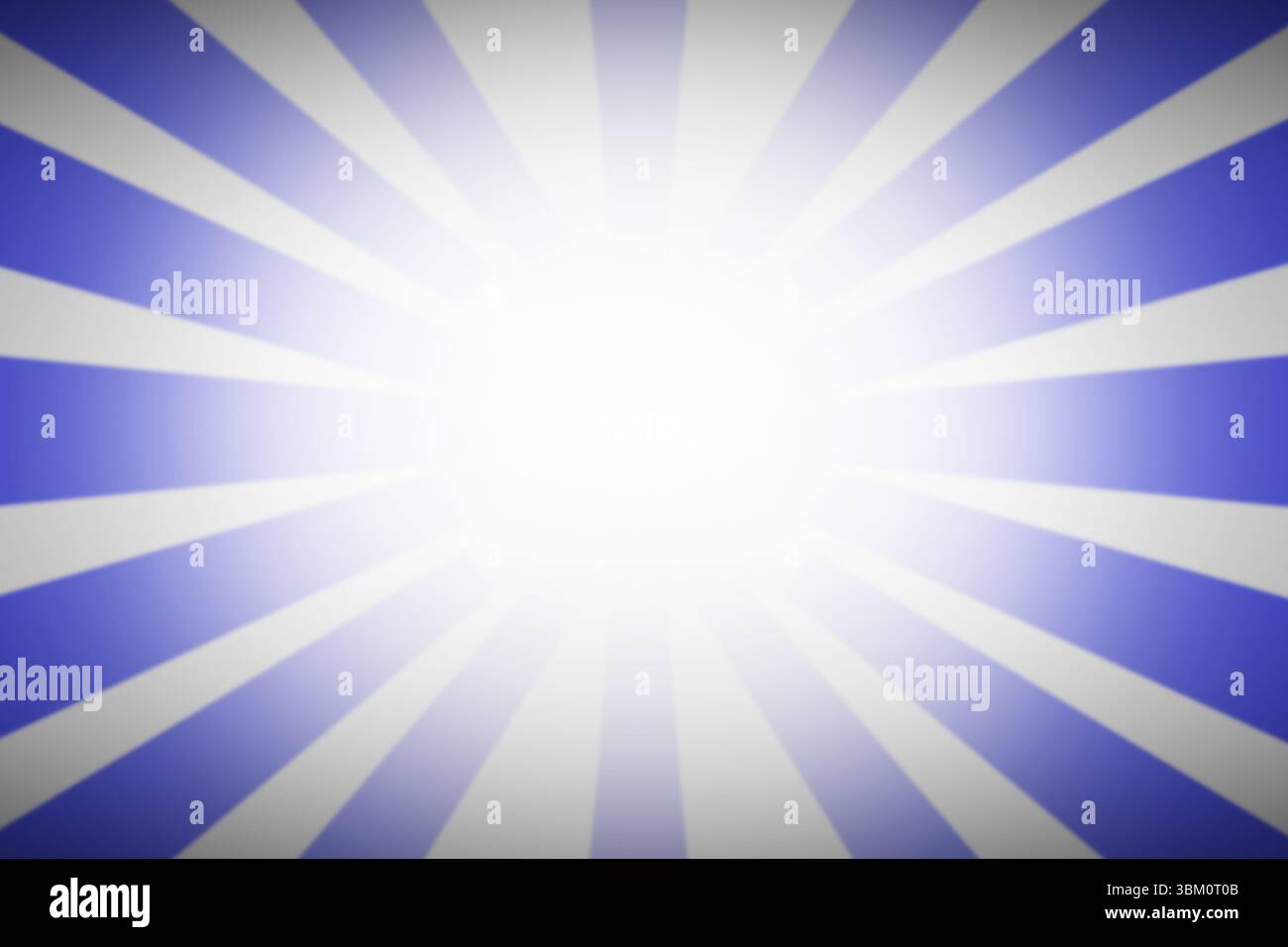 Visualizzazione di un'esposizione solare piatta con nucleo luminoso che irradia i raggi gradienti blu-bianco su sfondo chiaro Foto Stock