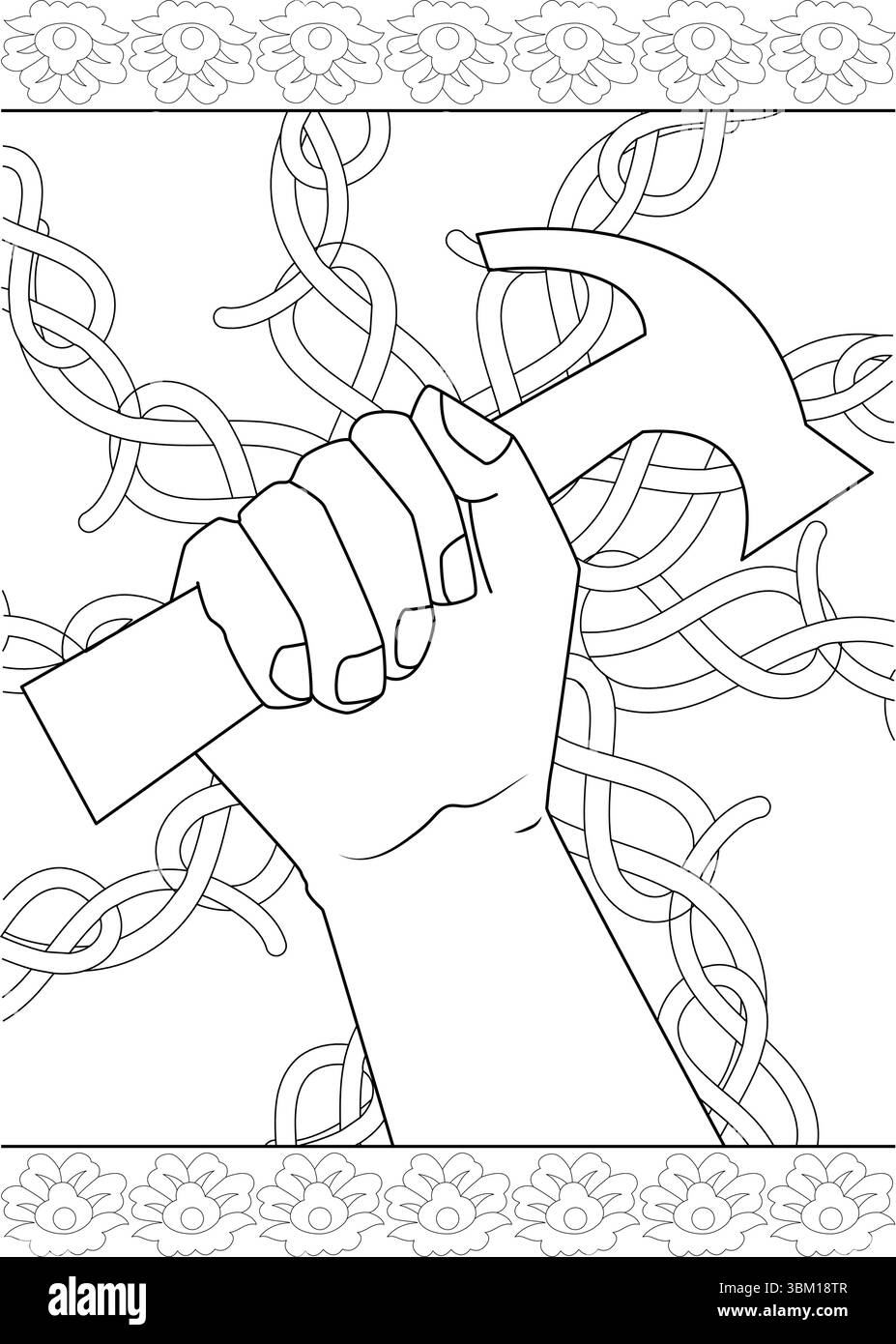 Illustrazione dettagliata che raffigura una mano che tiene saldamente un martello. Questa immagine simbolica rappresenta spesso il lavoro, il duro lavoro, la forza e l'industria Illustrazione Vettoriale