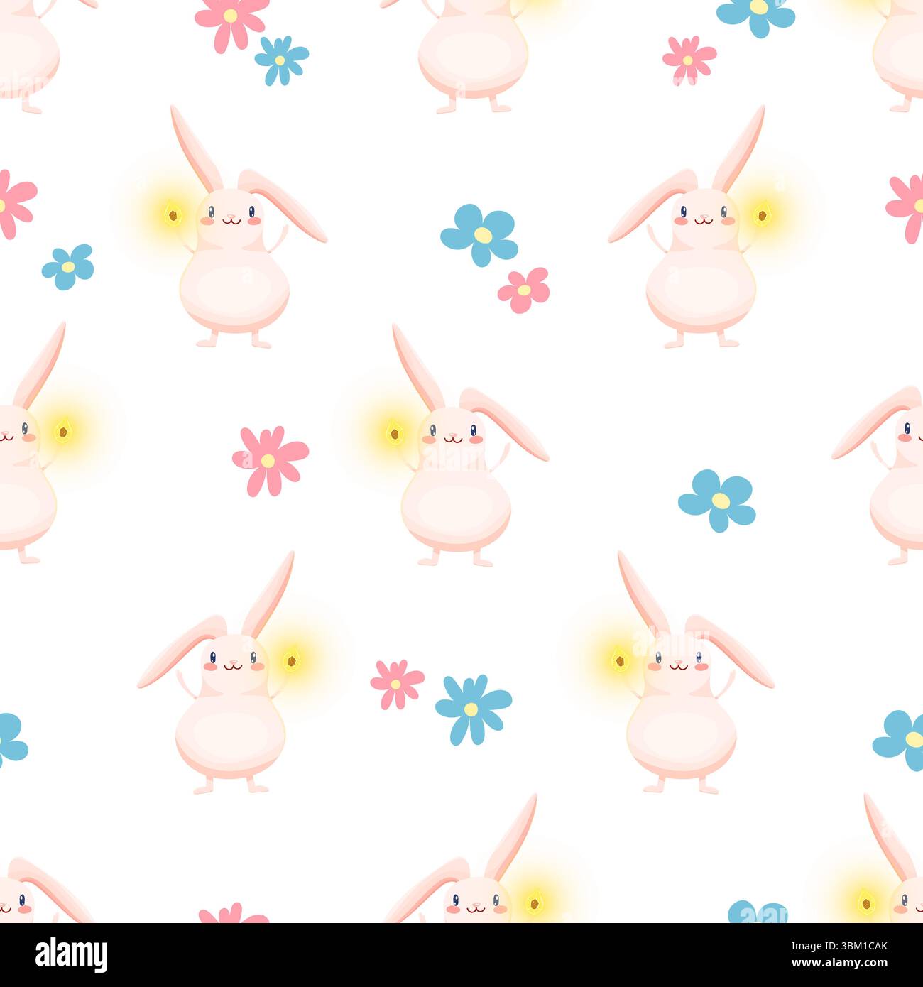 Motivo senza cuciture con coniglietti e fiori Illustrazione Vettoriale