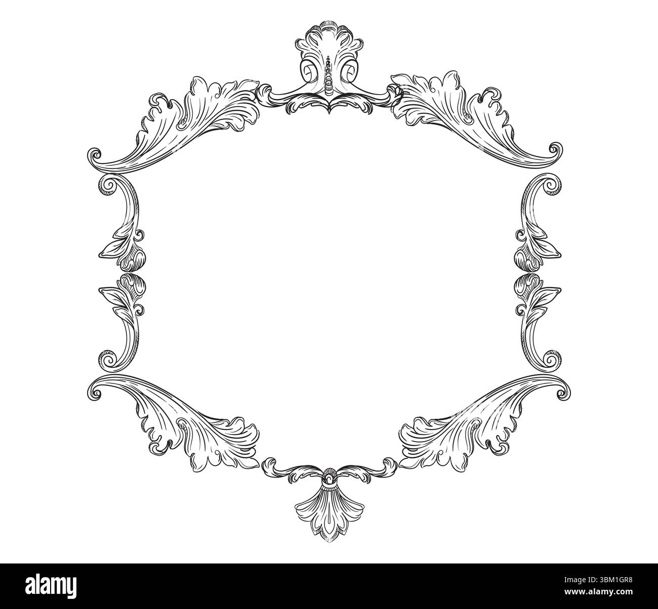 Disegno a mano simmetrico con immagine vettoriale barocca Illustrazione Vettoriale