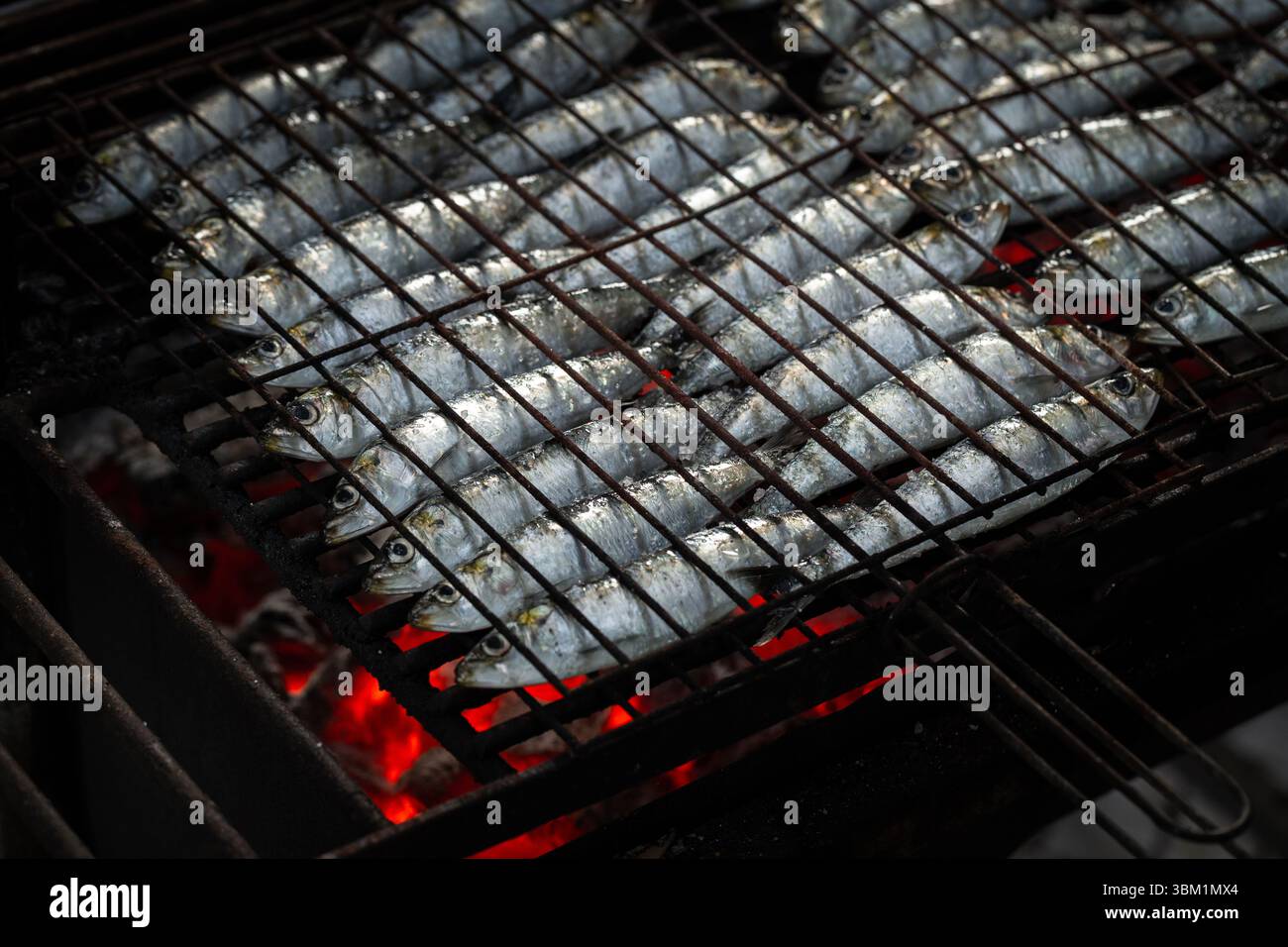 Le sardine alla griglia sono un piatto tradizionale durante i festival popolari dei Santi d'estate, 'so Joao' e 'Santo Antonio', a Braga, Porto e Lisbona. Foto Stock