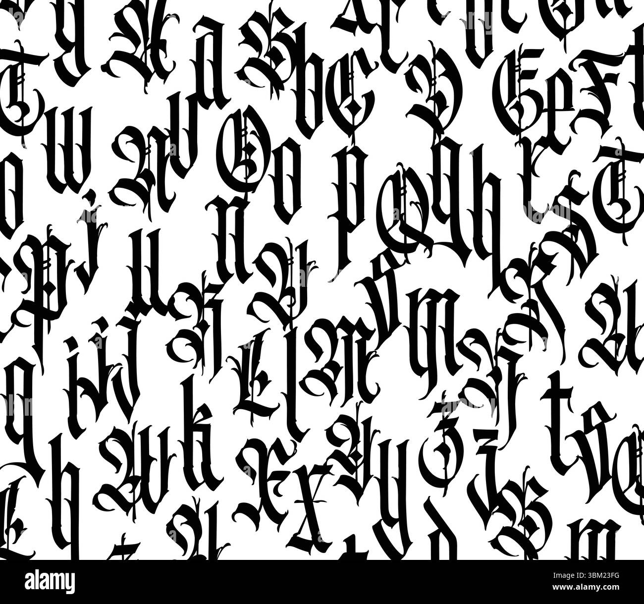 Pattern, ornamento in stile gotico. Vettore. Alfabeto. I simboli sono nero su uno sfondo bianco. La calligrafia e scritte. Latino medievale lettere. L Illustrazione Vettoriale