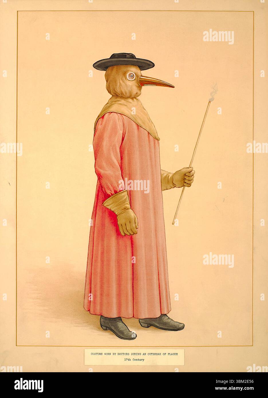 Un medico che indossa un costume protettivo per la peste del XVII secolo Foto Stock