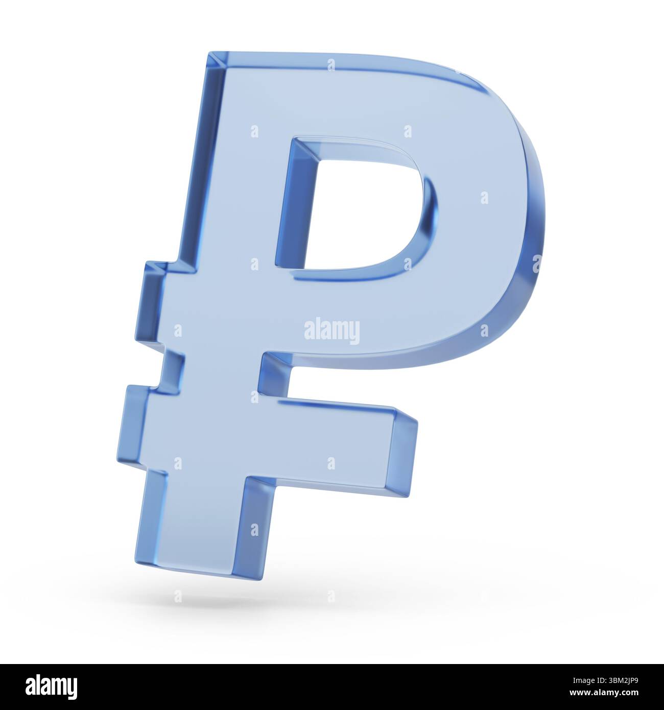 Simbolo del rublo tridimensionale di vetro isolato su sfondo bianco. illustrazione 3d. Foto Stock