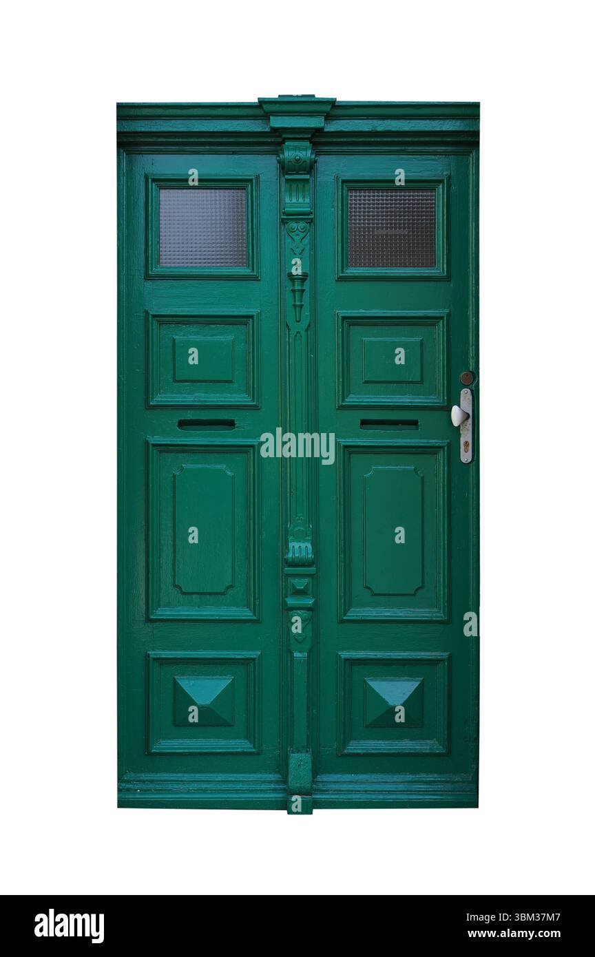 porte verdi vintage isolate su sfondo bianco Foto Stock