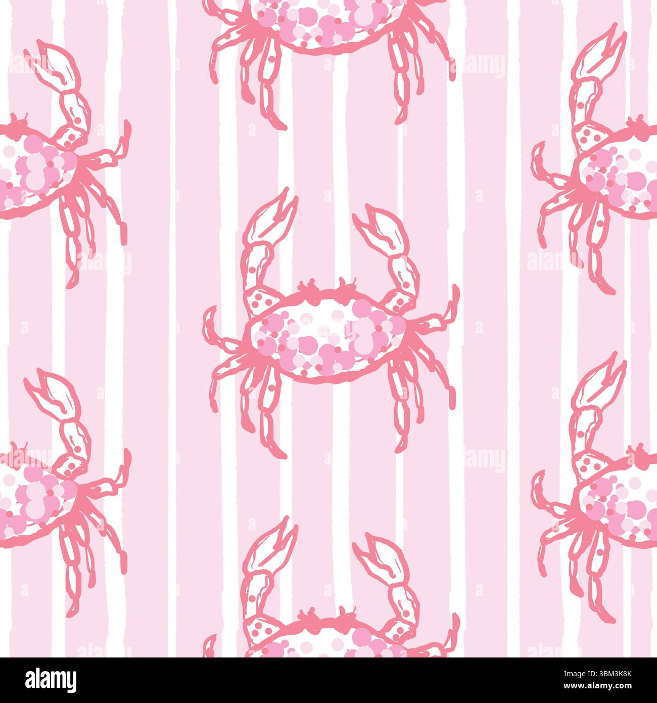 Motivo semplice granchio senza cuciture con strisce rosa e sfondo rosso Illustrazione Vettoriale