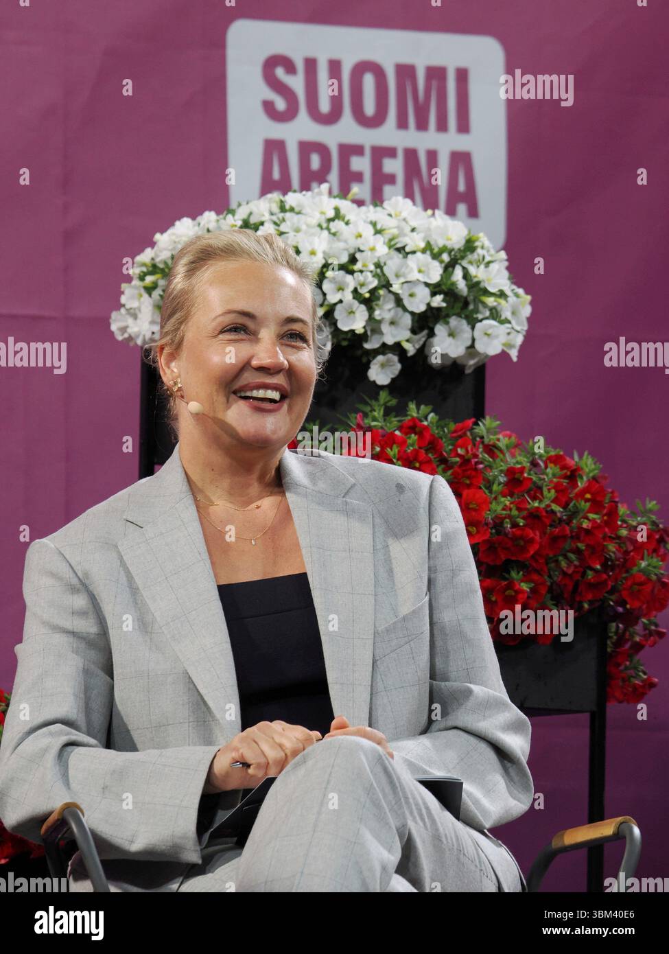Pori, Finlandia. 24 giugno 2025. Yulia Navalnaya, vedova del leader dell'opposizione russa Alexei Navalny e figura di spicco del movimento globale per i diritti umani, è vista sul palco durante il SuomiAreena 2025 societal Discussion festival a pori, Finlandia, il 24 giugno 2025. (Foto di JUHA HARJU/LEHTIKUVA/Sipa USA)PETRI HAKOSALO credito: SIPA US/Alamy Live News Foto Stock