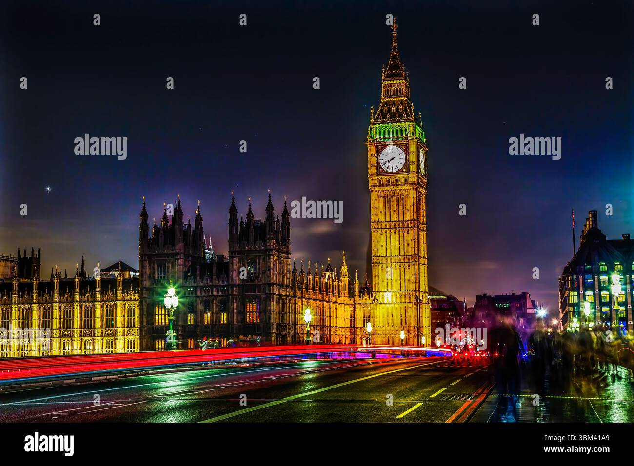Big Ben, Westminster Bridge, Houses of Parliament, Westminster, Londra, Inghilterra. Foto Stock