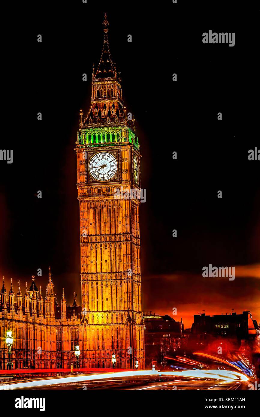 Big Ben, Westminster Bridge, Houses of Parliament, Westminster, Londra, Inghilterra. Foto Stock
