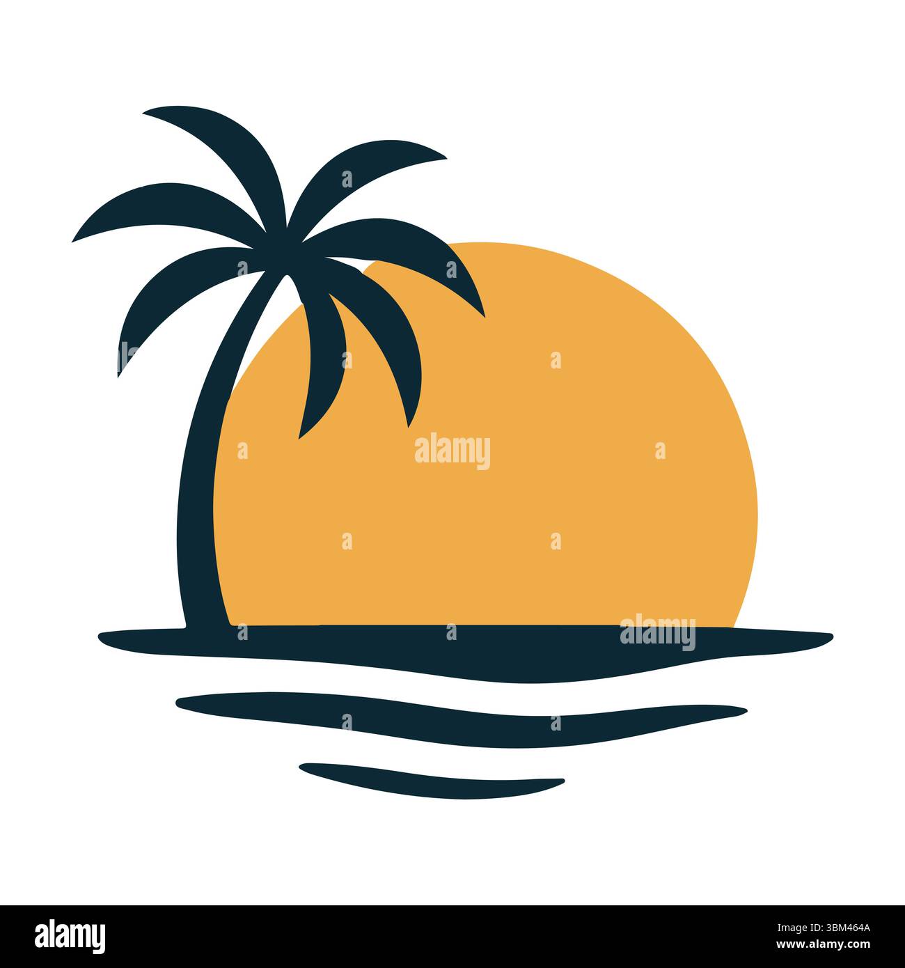 Tramonto tropicale con Palm Tree e illustrazione vettoriale Ocean Waves Illustrazione Vettoriale