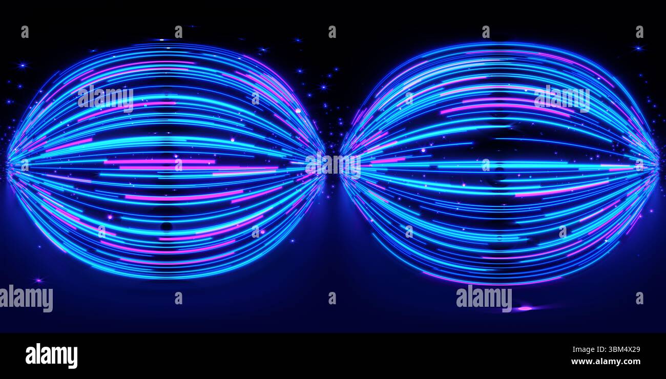 HDRI. Linee al neon brillanti. Panorama sferico completo a 360 gradi. Illustrazione di rendering 3D. Foto Stock