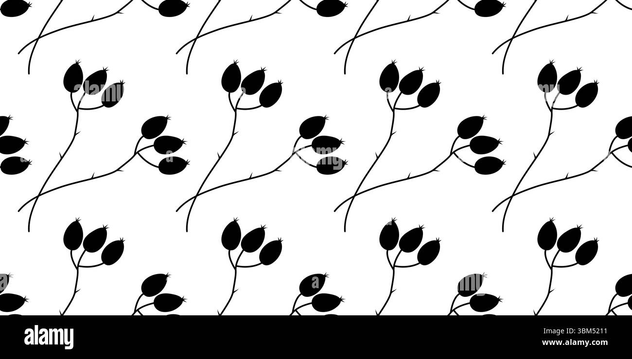 Sagoma dei Twig rosa disegnata a mano motivo senza cuciture sfondo autunnale formato banner rettangolare. Illustrazione vettoriale isolata temi stagionali carte inviti di sfondo o banner, opuscolo, etichetta, posta Illustrazione Vettoriale