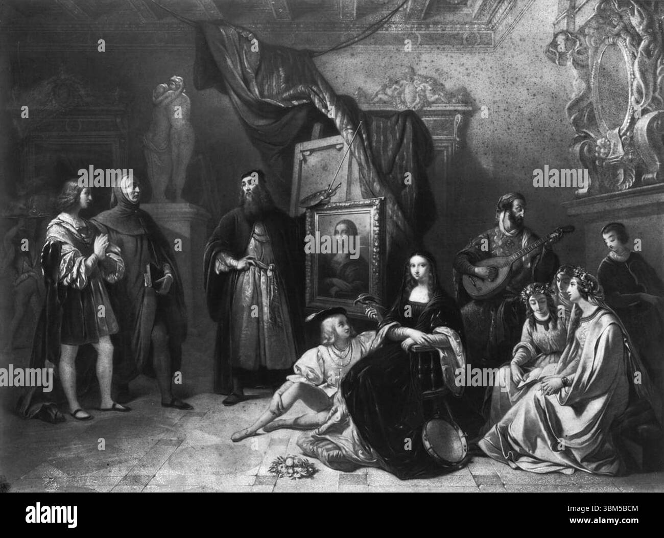 Leonardo da Vinci dipinge la Monna Lisa (Lemoine dopo Aimee Brune-pages). Foto Stock