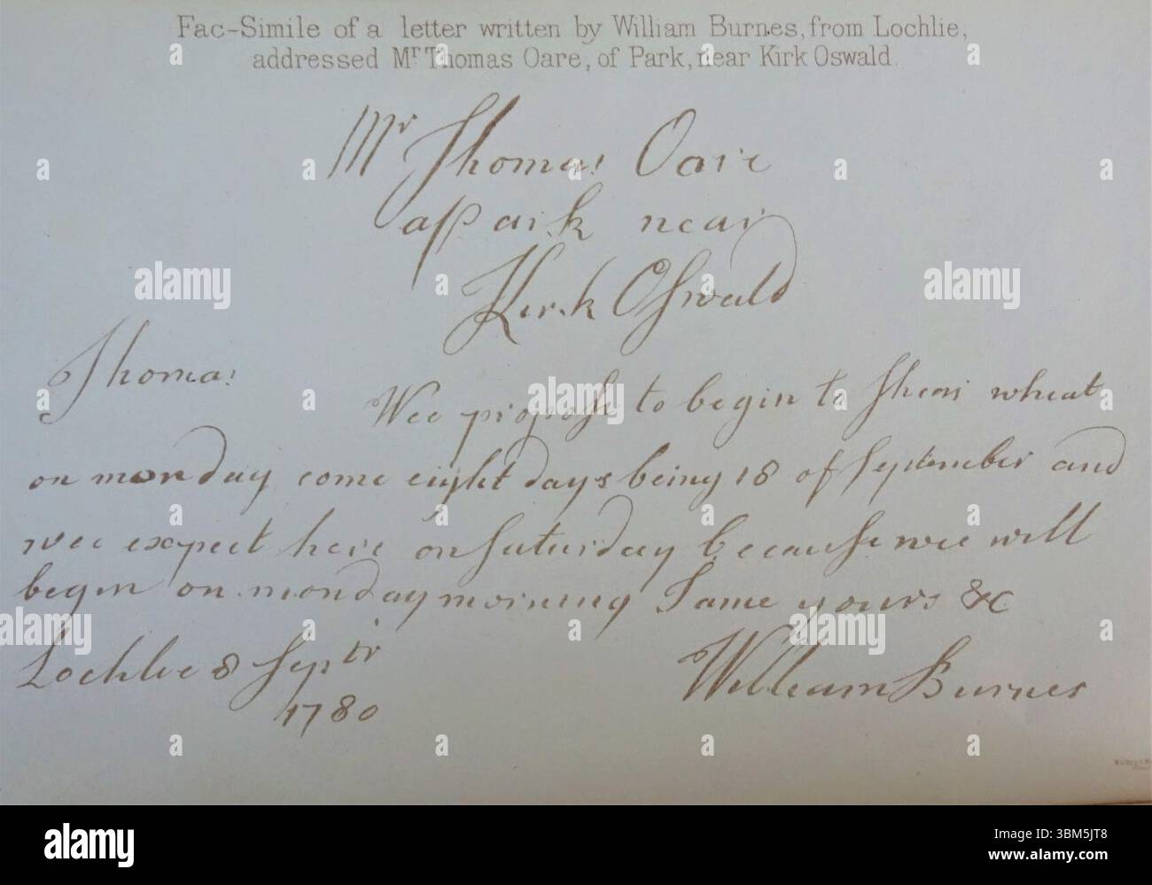 Lettera di William Burnes, padre di Robert Burns. Foto Stock