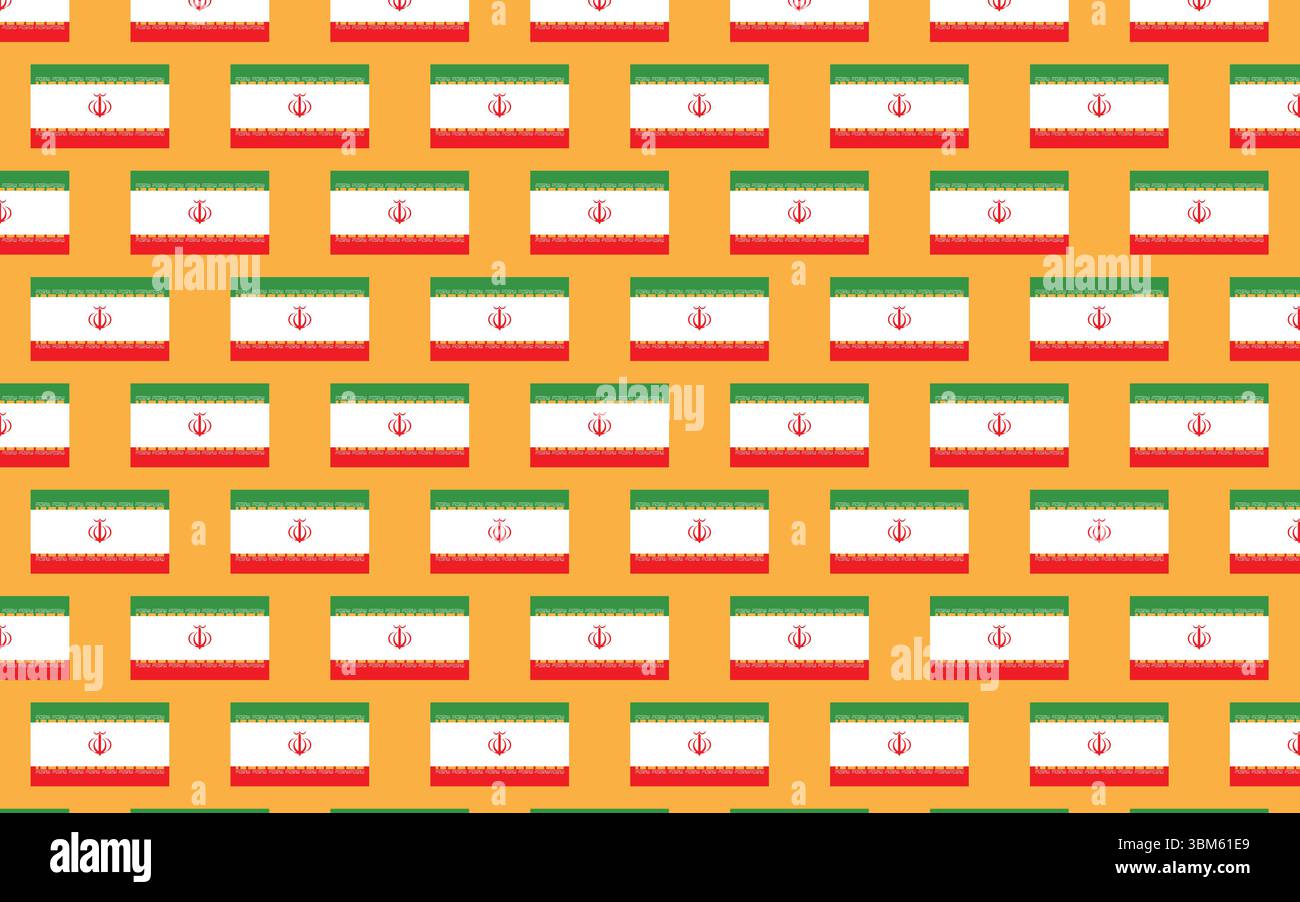 Sfondo arancione motivo a ripetizione bandiera iraniana con emblema e bordo in stile vettoriale 4K Illustrazione Vettoriale