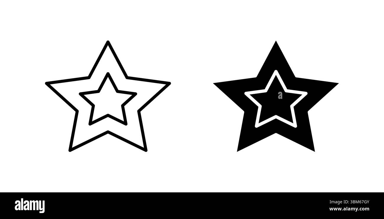 Set di icone universali a stella per preferiti, valutazioni e indicatori di qualità. Ideale per recensioni, scelta migliore e feedback positivo. Illustrazione Vettoriale