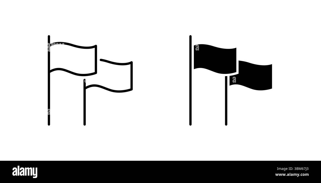 Set di icone con bandiera ondulata che rappresentano movimento, direzione e vento. Utile per segnali, simboli e temi nazionali. Illustrazione Vettoriale