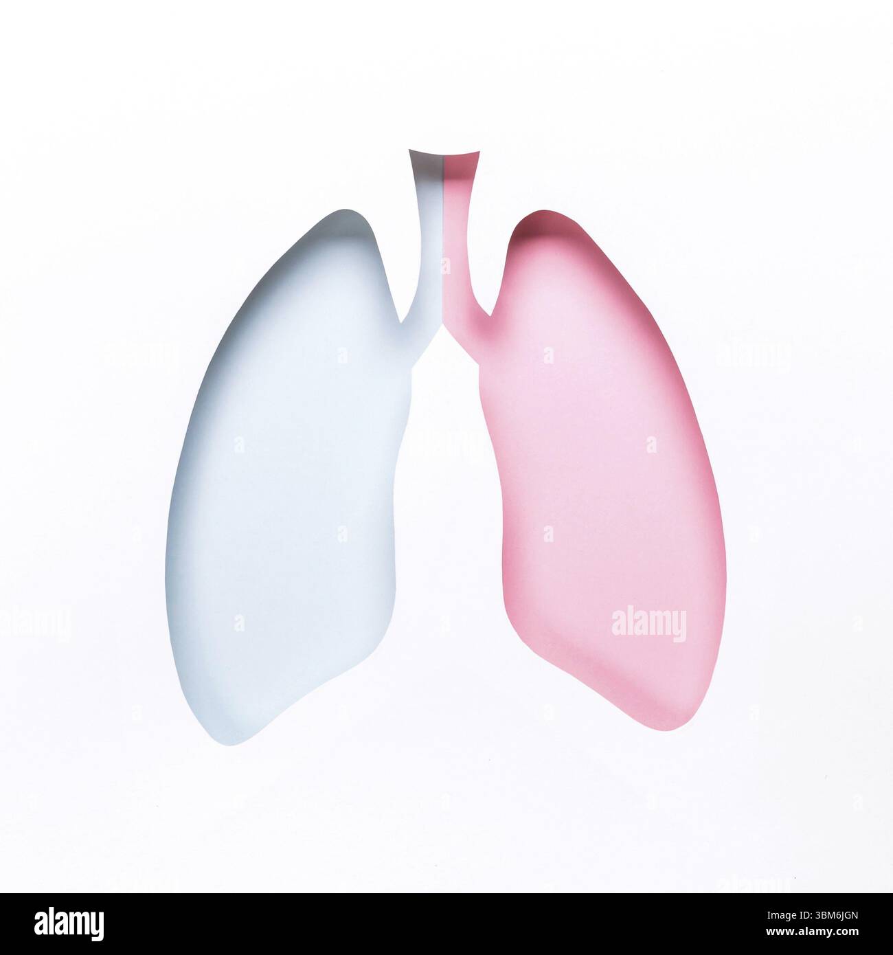 Polmoni buco come simbolo di polmoni sani e malati. Concetto di giornata Mondiale della tubercolosi o giornata Mondiale del polmone. Minimale cartaceo Foto Stock