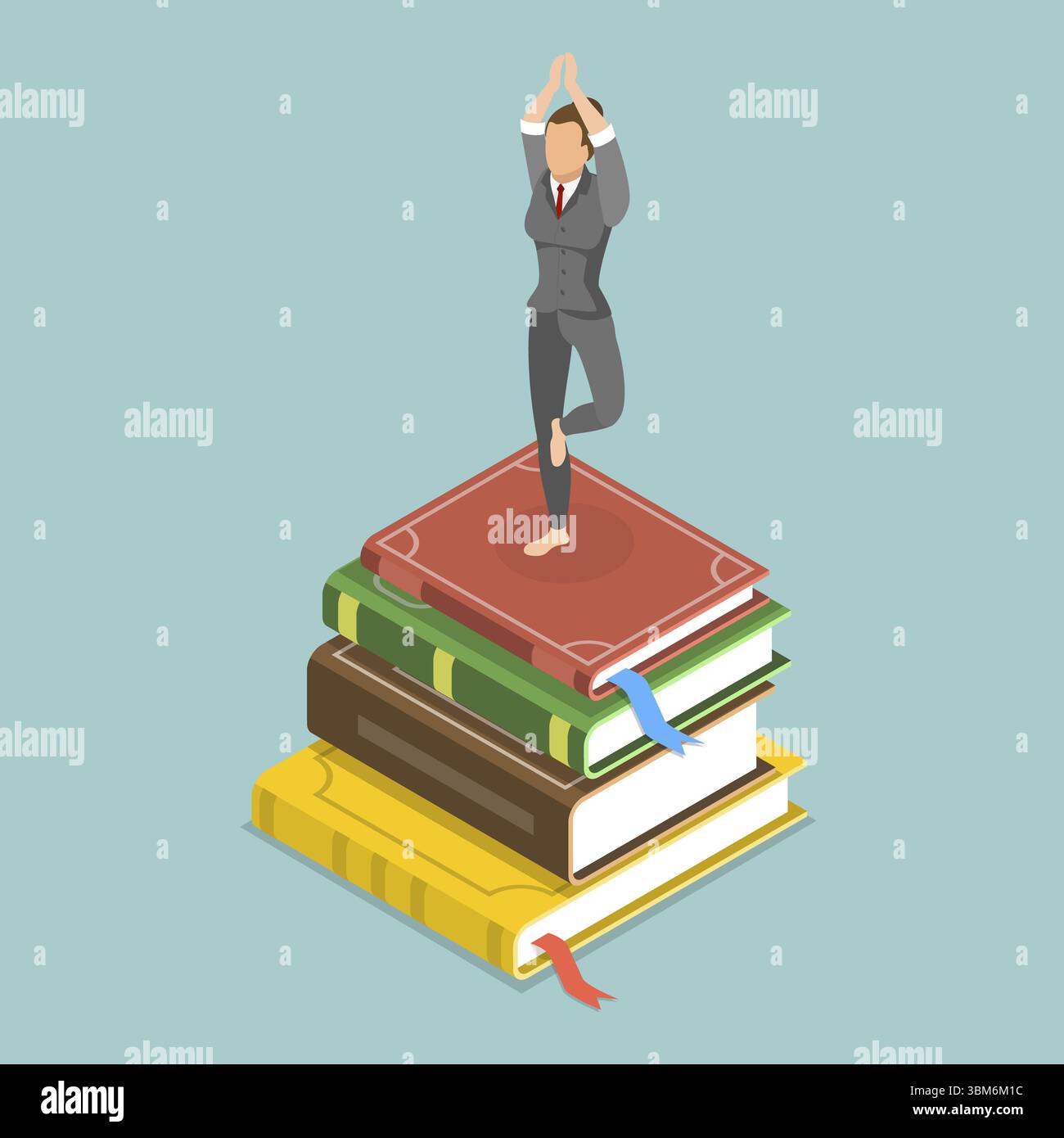 Illustrazione piatta isometrica 3D della potenza della conoscenza, del superamento degli ostacoli e dello sviluppo delle competenze Foto Stock