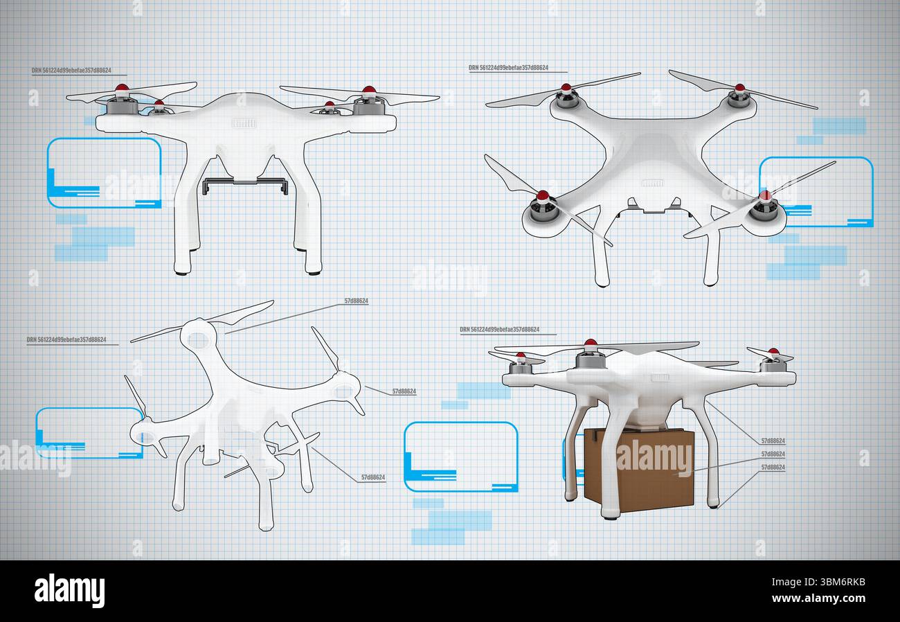 Immagine generata digitalmente di diagrammi quadricotteri Foto Stock