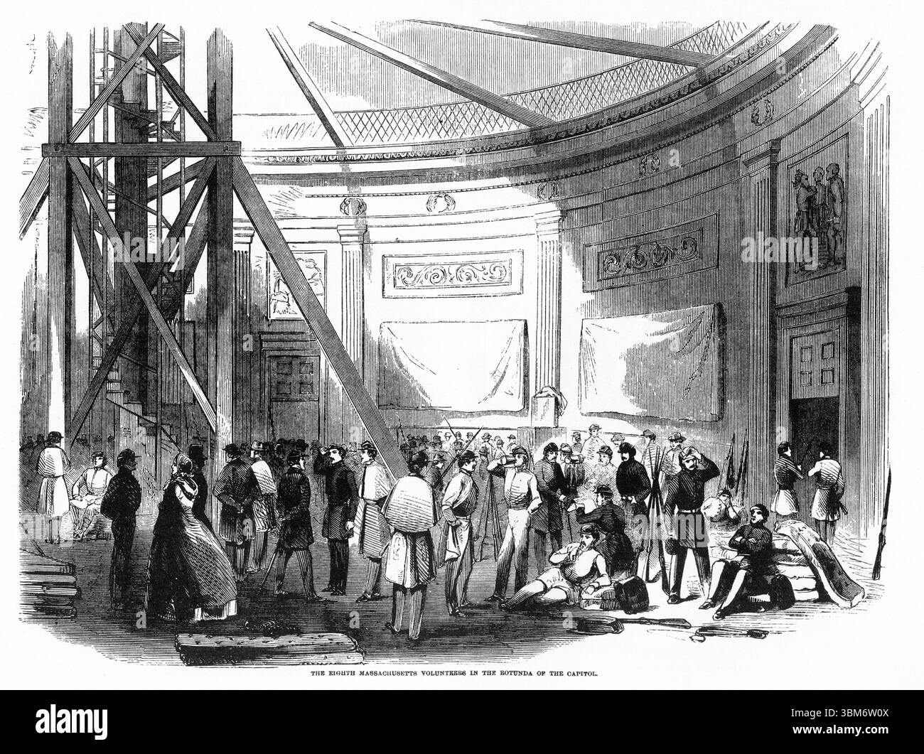 Incisione di volontari che visitano la rotonda nella capitale durante la guerra civile americana Foto Stock
