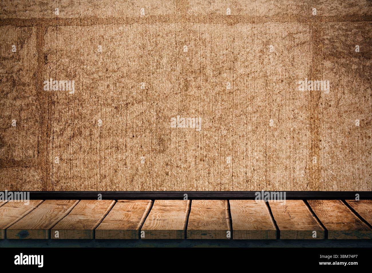 Pavimento in legno duro contro pareti ruvide Foto Stock