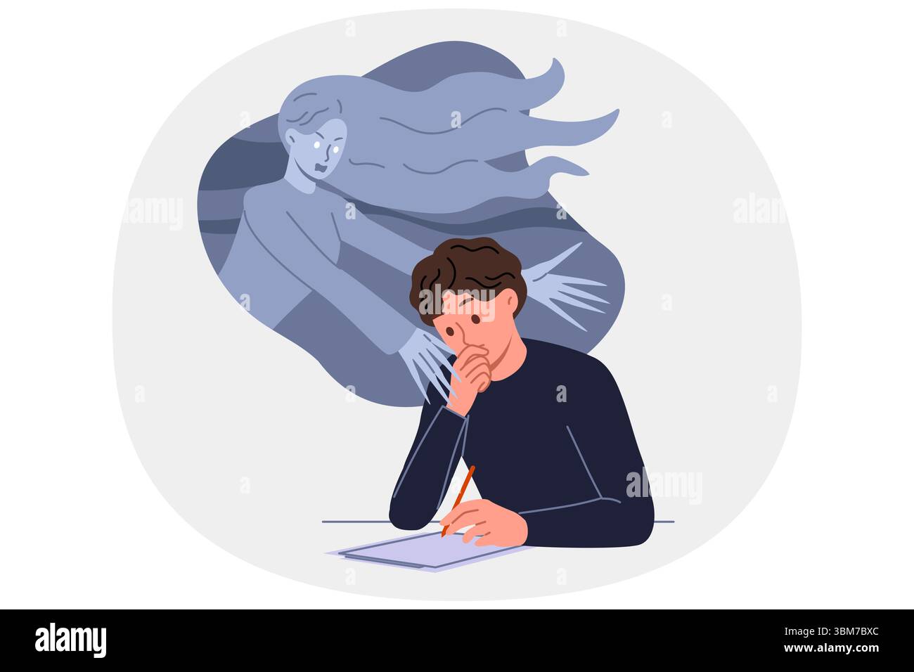 L'artista uomo disegna un mostro donna su un tablet elettronico per illustrare un gioco horror con scenari terribili Illustrazione Vettoriale