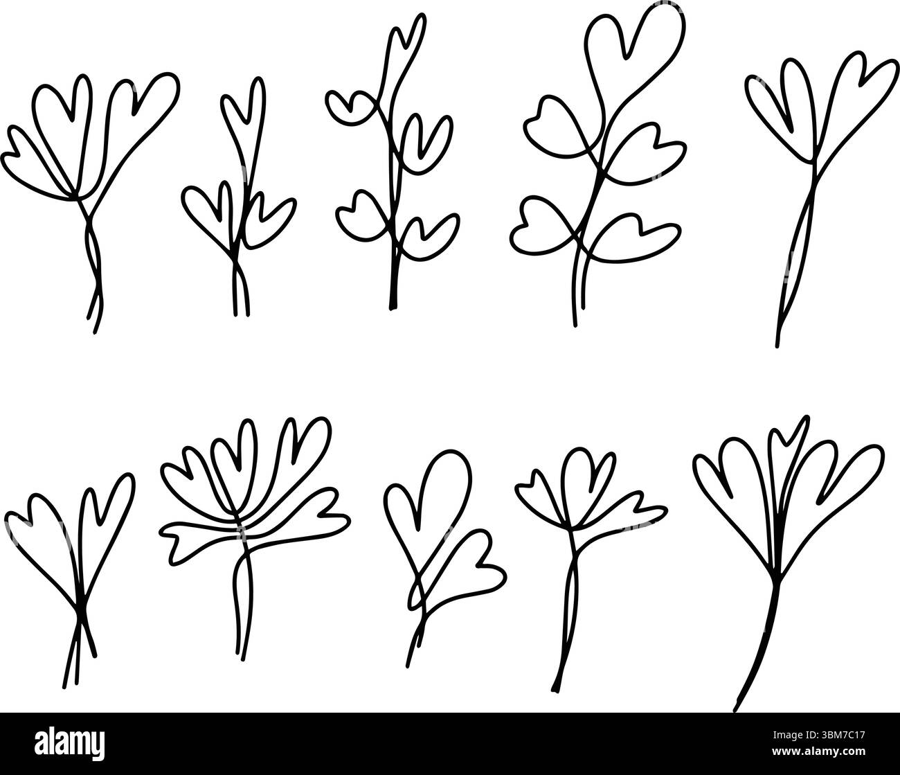 Icona pianta del cuore astratto linea del fiore disegno a mano simbolo di arte per natura, amore, ecologia e ambiente in un'illustrazione glyph di colore piatto Illustrazione Vettoriale