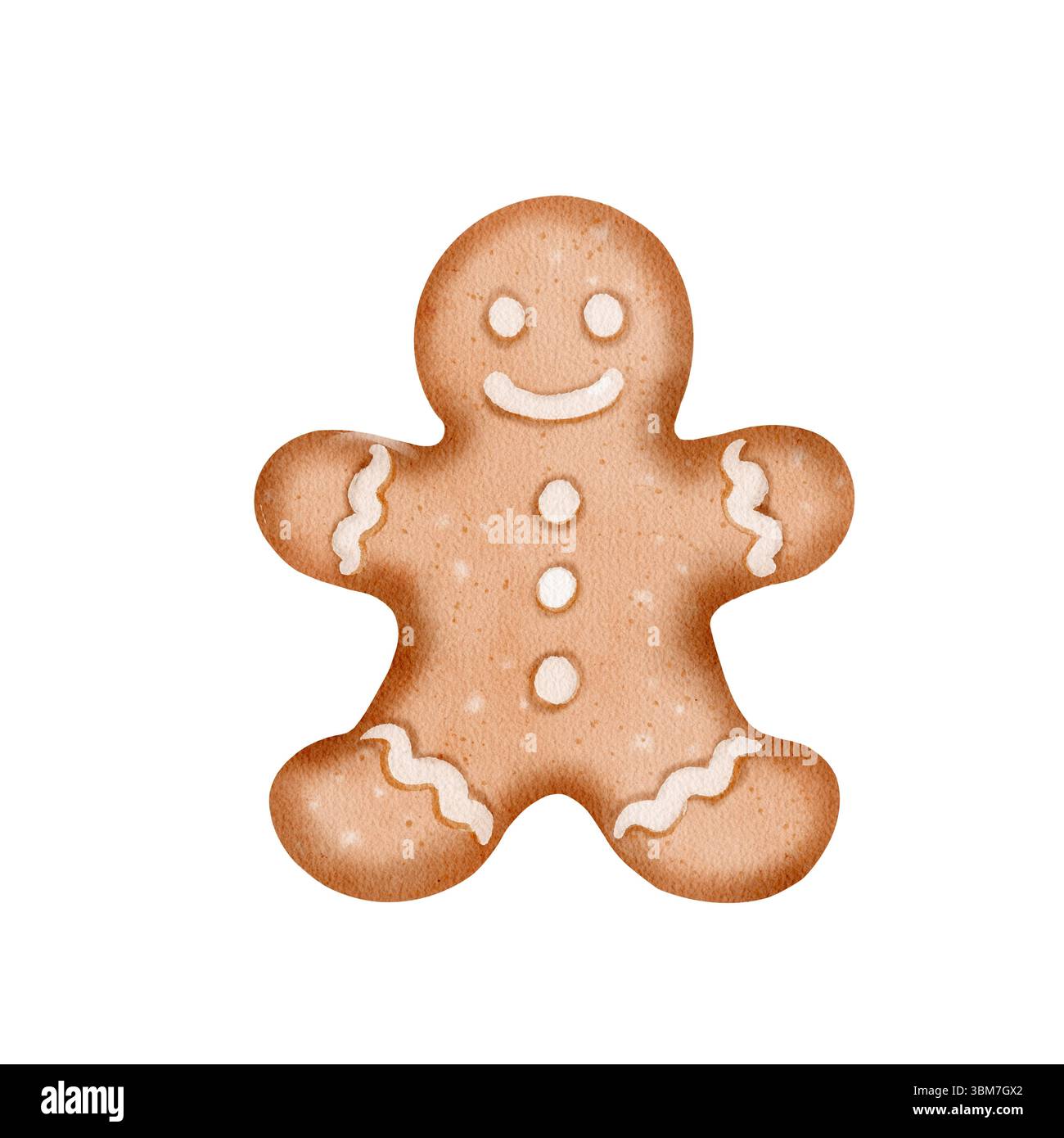 Biscotto uomo di pan di zenzero, disegnando in stile acquerello digitale. Ideale per biglietti di Natale, decorazioni natalizie, artigianato invernale, confezioni natalizie, menu design, e inviti alle feste. Foto Stock