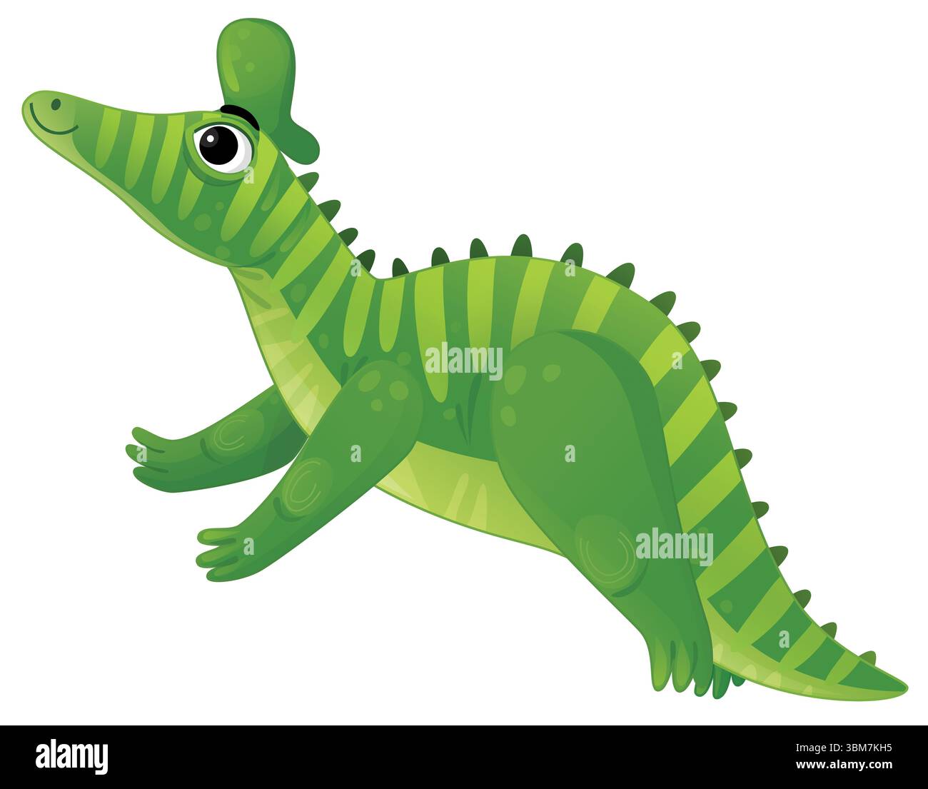 scena di cartoni animati con dinosauro animale dino corsa preistorica e illustrazione sorridente per i bambini Foto Stock