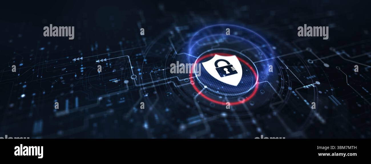 Concetto di sicurezza informatica: Protezione delle informazioni e dei sistemi dalle minacce digitali. Foto Stock