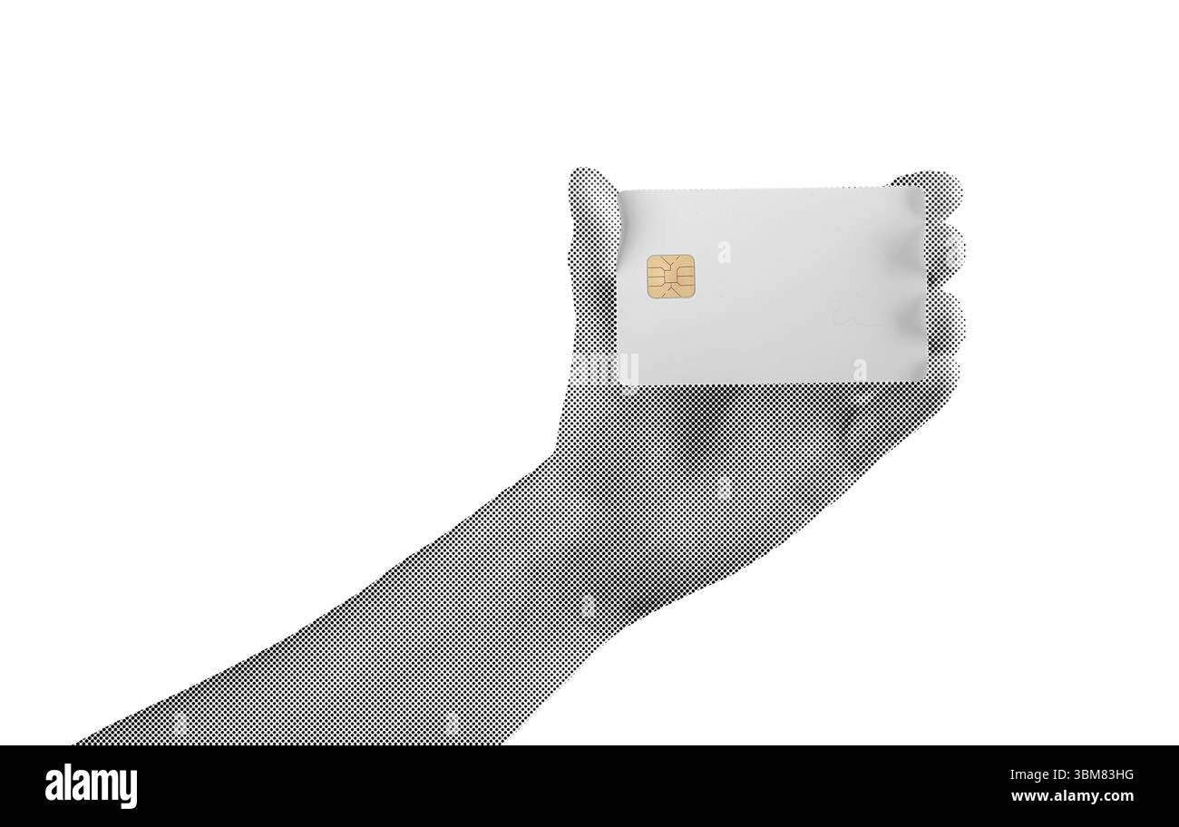 Carta bancaria a portata di mano, con carta di debito o di credito e chip per un pagamento sicuro. Offre servizi finanziari, acquisti online e transazioni senza contanti. Clo Foto Stock