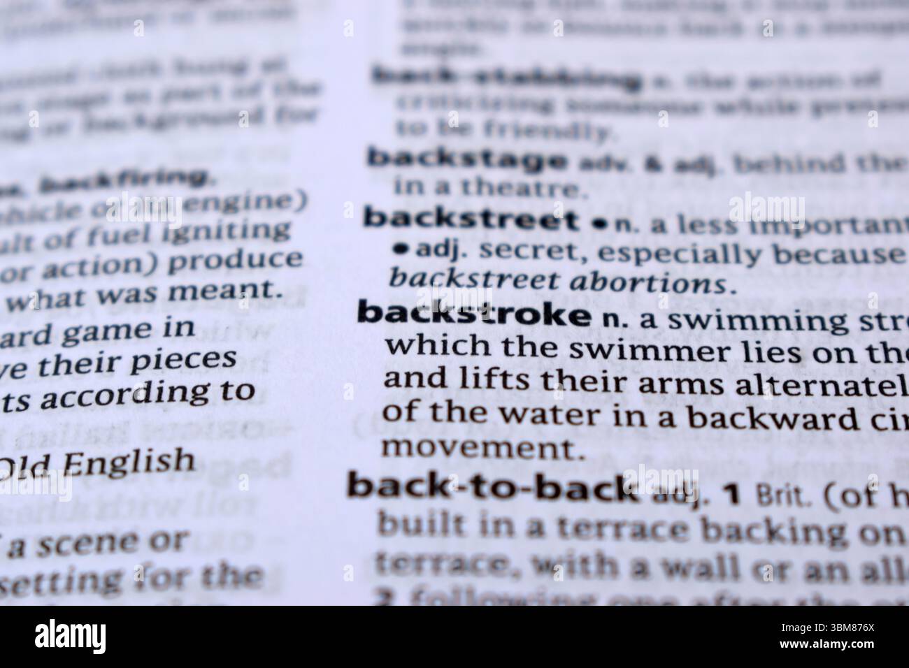 Dizionario di definizione inglese della parola stampata - primo piano con lo sfondo immagine Foto Stock