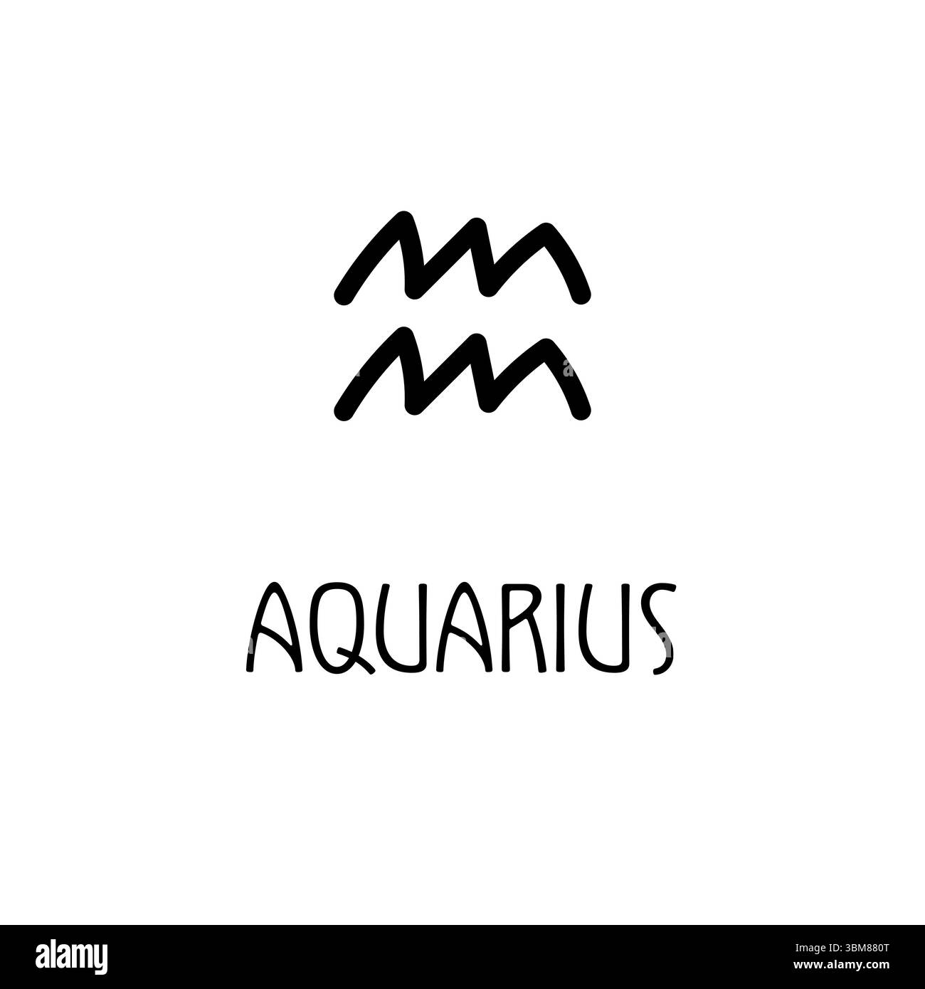 Semplice segno zodiacale nero Aquarius con linea a doppia onda, design minimalista pulito su sfondo bianco. Illustrazione Vettoriale