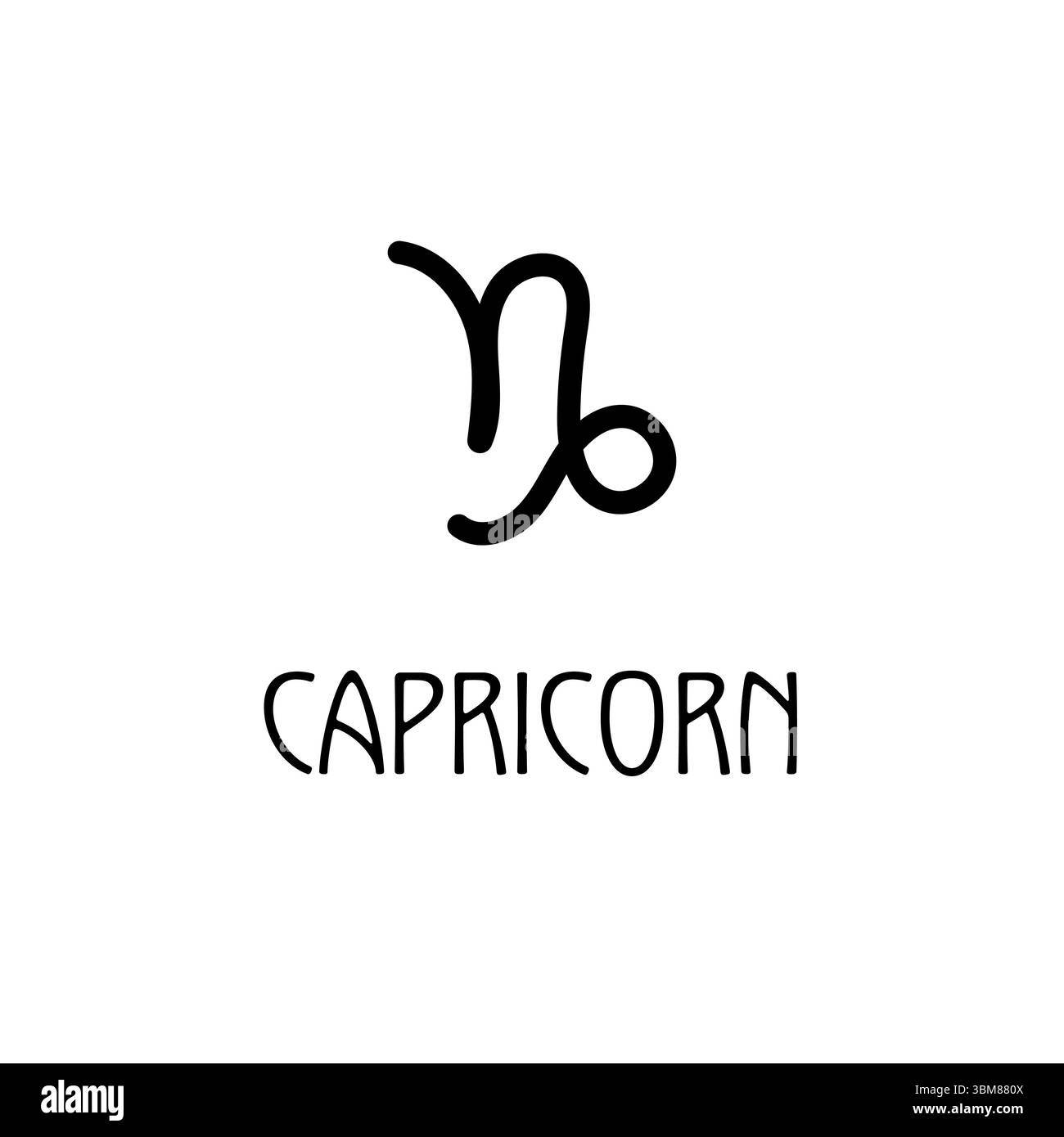 Icona dello zodiaco Capricorno nero dalle linee pulite e dallo stile semplice e moderno su sfondo bianco per progetti astrologici. Illustrazione Vettoriale