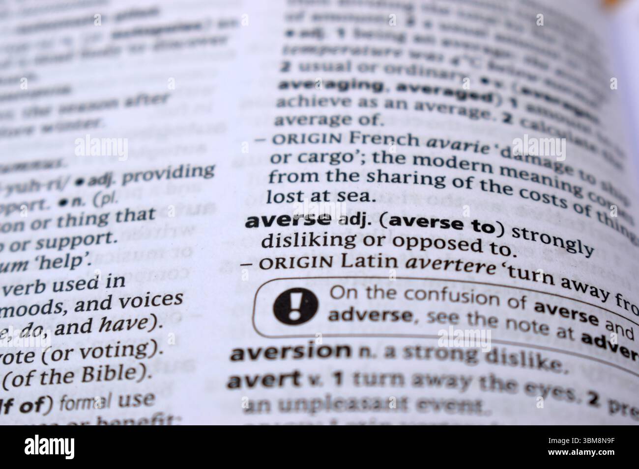 English Definition Dictionary of Printed Word - averse close up immagine Foto Stock