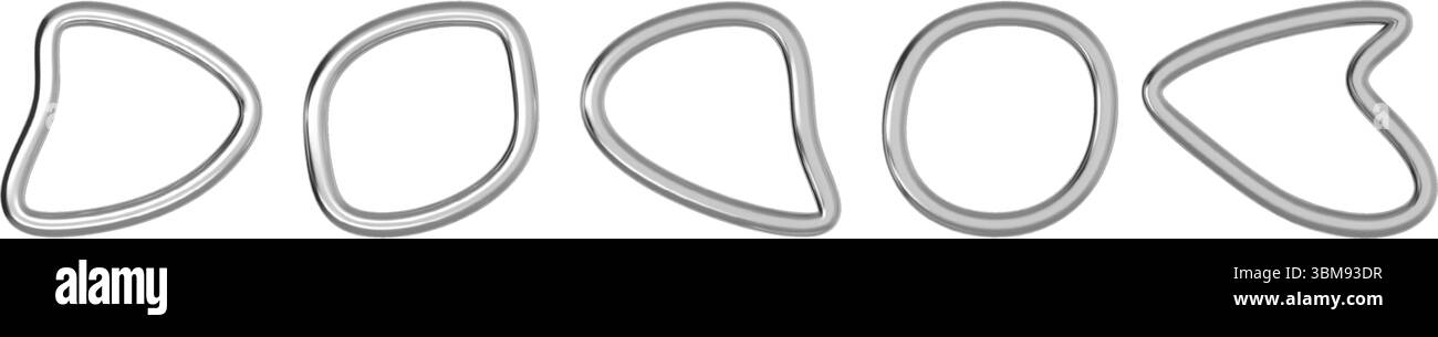 anello in argento 3d con cerchio in metallo cromato ed effetto linea olografica liquida. Forma a onda blu astratta per un logo futuristico o un banner cyberpunk. Isolato Illustrazione Vettoriale