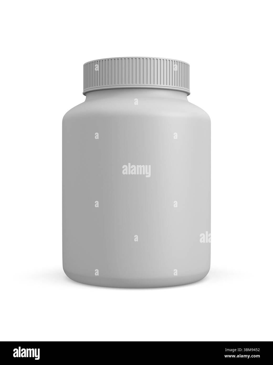Bottiglia di medicinali bianca su sfondo bianco. Illustrazione 3D isolata Foto Stock