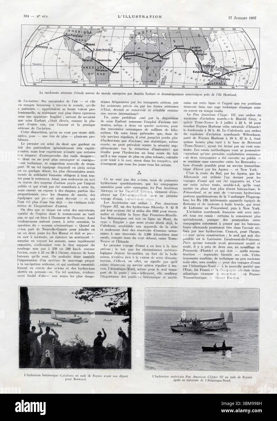 articolo delle Nazioni Unite du 17 juillet 1937. POURQUOI JE VOLE SUR LES MERS PAR AMELIA EARHART Foto Stock