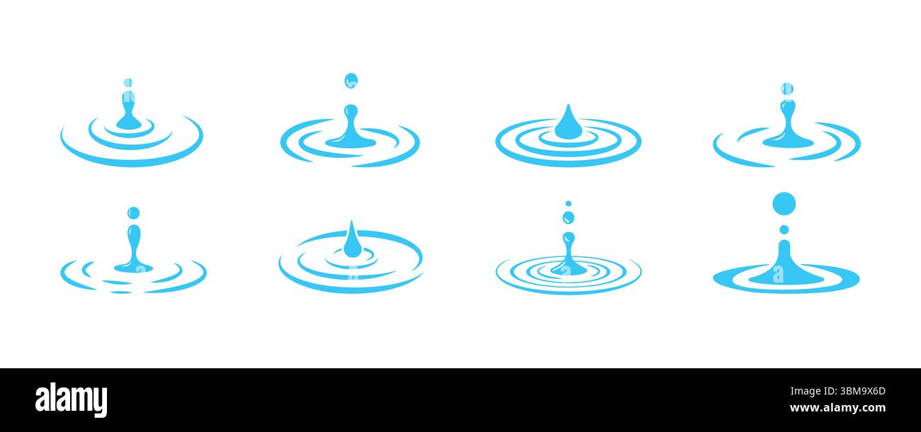 Elementi di progettazione dell'acqua, gocce, gocce d'acqua, icone di set di spruzzi Illustrazione Vettoriale