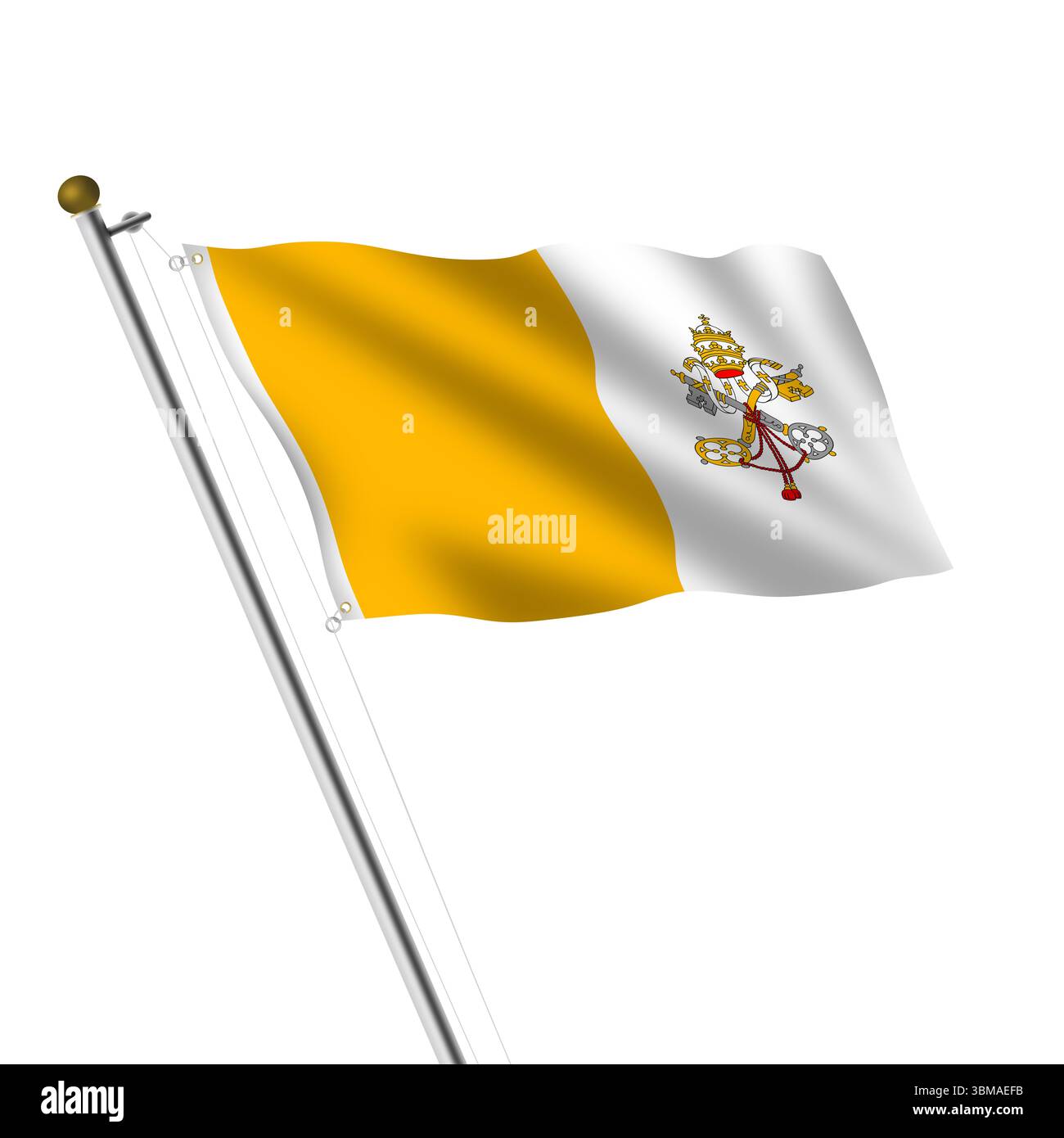 Illustrazione 3d con asta portabandiera della città del Vaticano Foto Stock