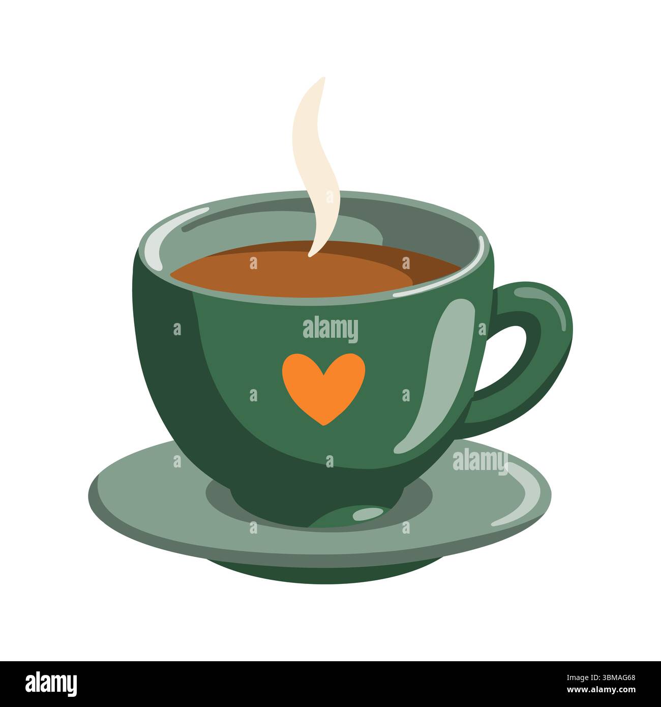 Bevanda autunnale calda in tazza verde con vapore. Tè, caffè, cacao in mag. Illustrazione isolata del vettore cartoni animati Illustrazione Vettoriale