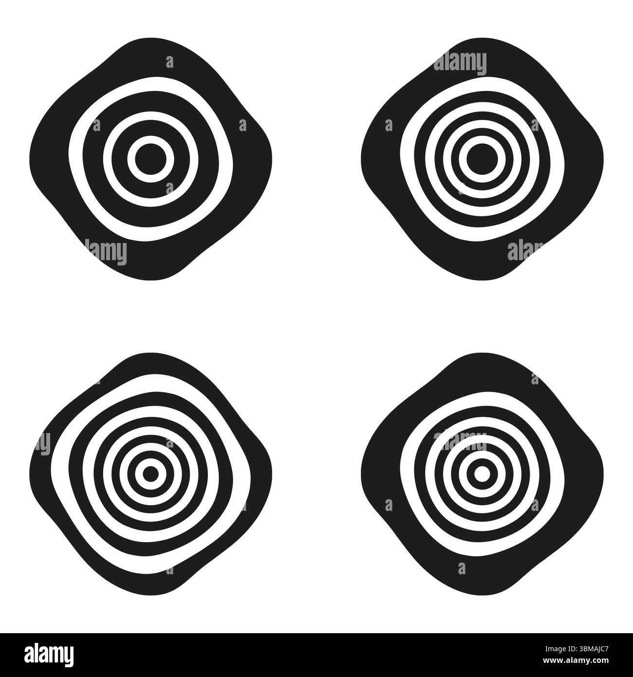 Simboli di destinazione diamante. Icone quadrate a stella. Elementi geometrici neri. Marcatori di precisione vettoriale. Illustrazione Vettoriale