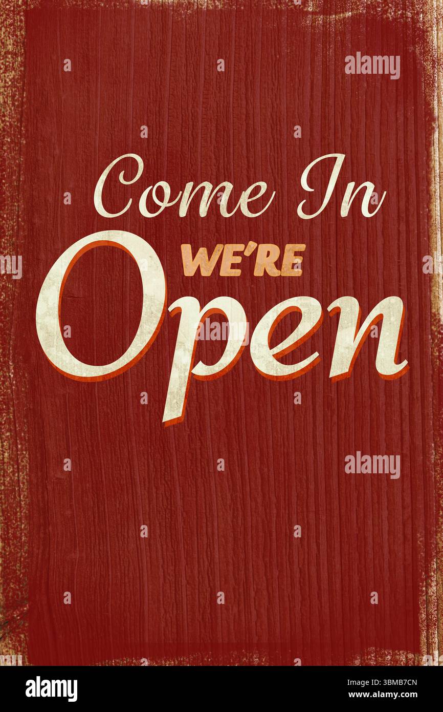 Entra c'erano testi aperti su sfondo di legno Foto Stock