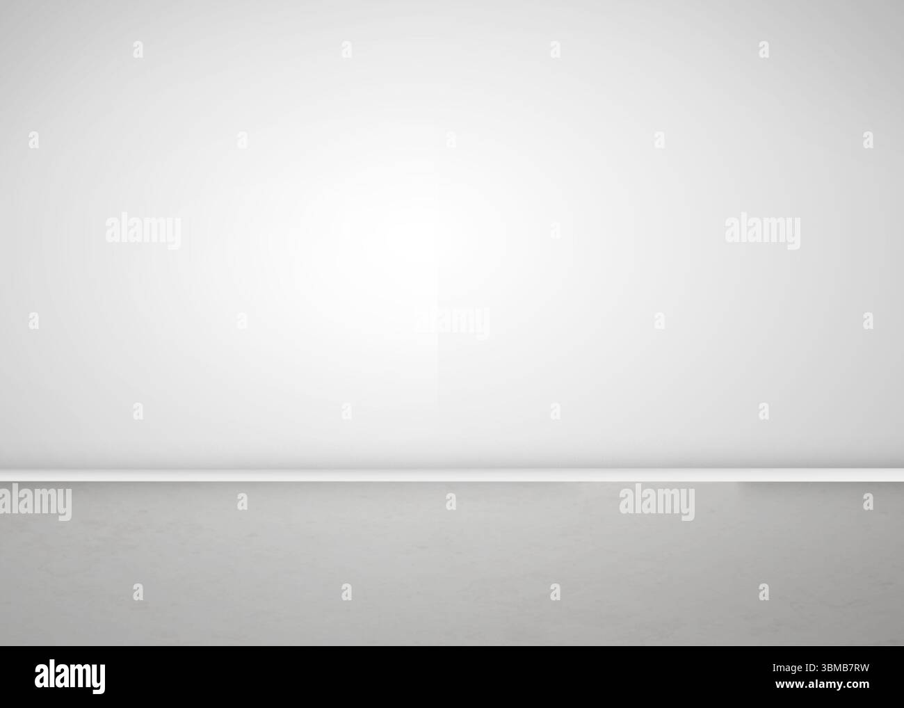 gli angoli vuoti delle camere sono mostrati in un design piatto con pareti bianche sfumate e pavimento grigio Foto Stock