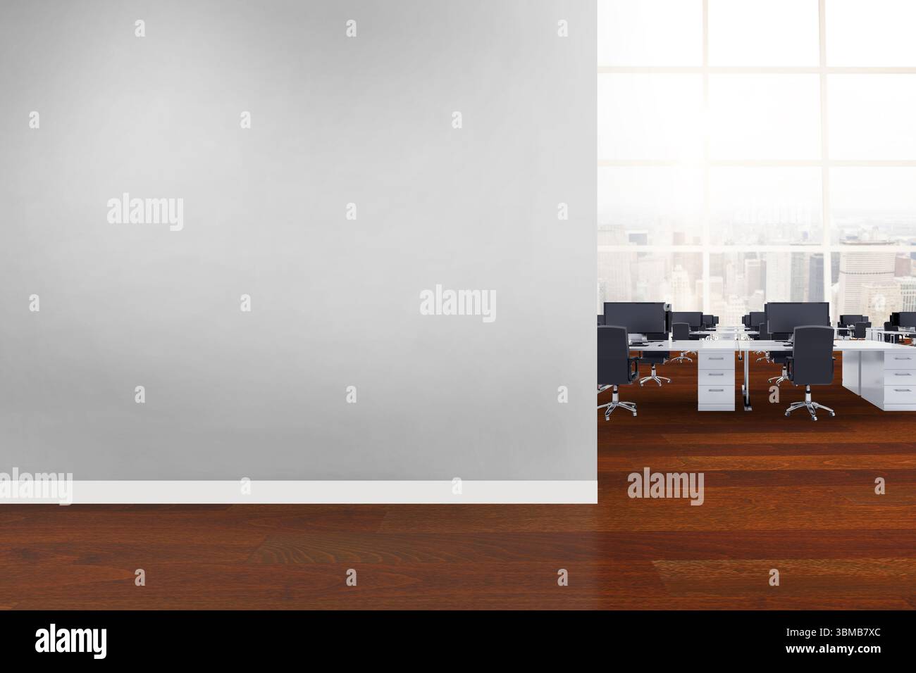 Sedie vuote a muro in ufficio Foto Stock