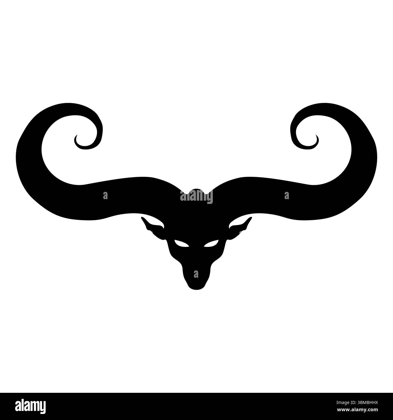 Demone cornuto accovacciato con mani grandi Foto Stock