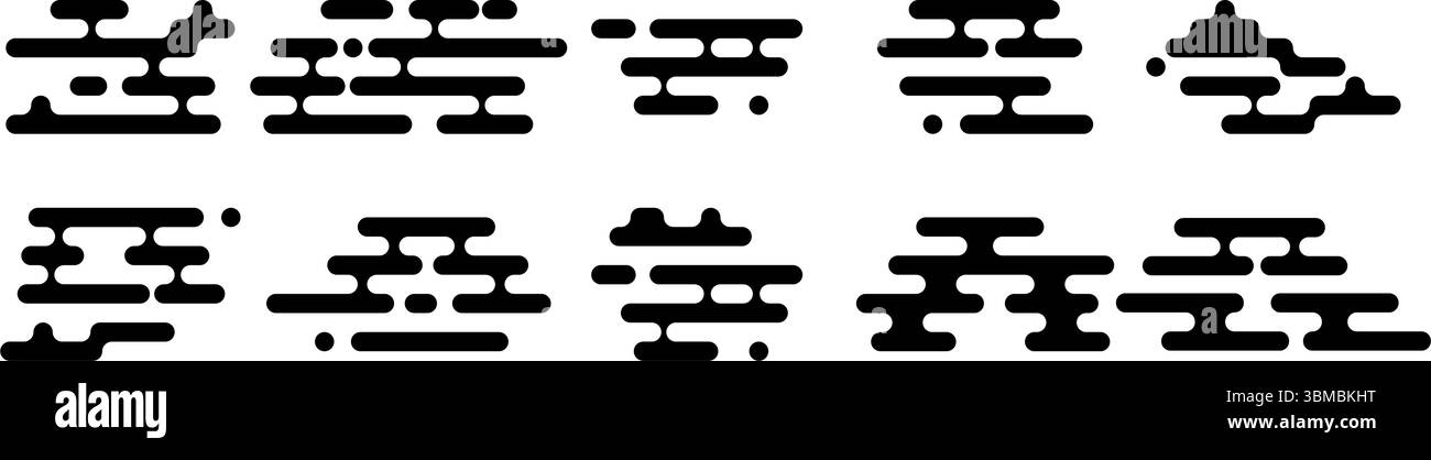 Set di motivi nuvola giapponesi. Forme geometriche di nuvole in stile asiatico tradizionale. Decorazioni orientali minimali. Illustrazione vettoriale Illustrazione Vettoriale