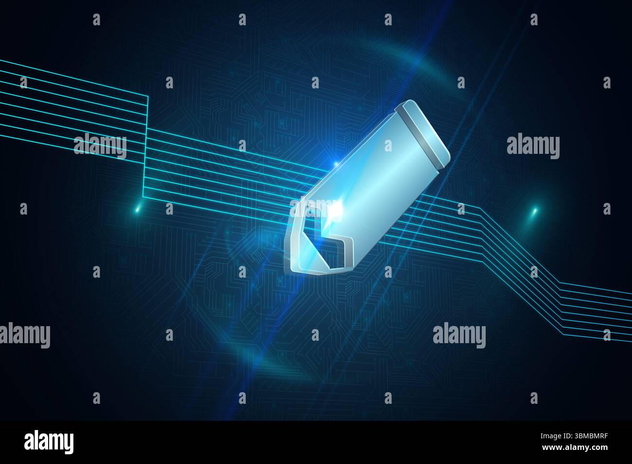 Icona a forma di matita su sfondo futuristico Foto Stock